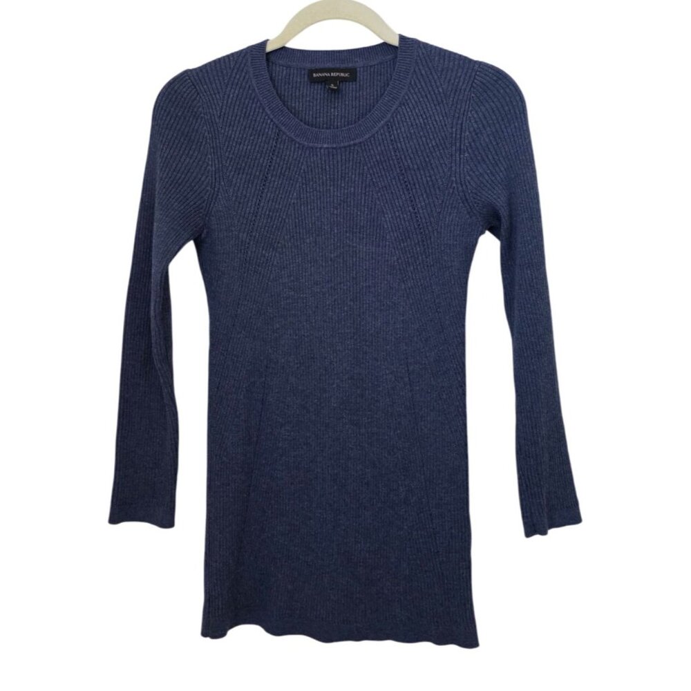Banana Republic Blue Indigo Wash Ribbed Knit Long Sleeve Crew Sweater Women's S